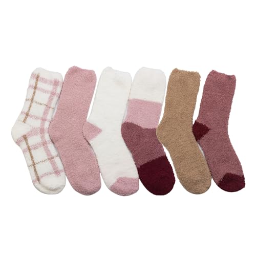 Cuddl Duds Women 6 Pair Pack Warm Cozy Fluffy Plush Home Comfortable Sleep Lounge Gift Assorted Pattern Crew Socks3