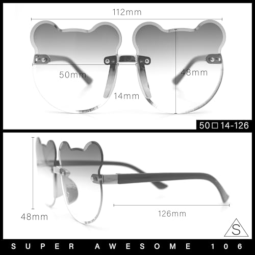 Kids Childs Rimless Teddy Bear Shape Bevel Lens Plastic Sunglasses Gold - Smoke3