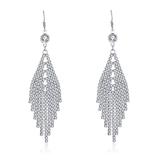 Kruckel Chandelier Long Dangling Earrings - Transparent Sparkling Crystal Tassel Drops Sterling Silver, Jewelry for Women Lightweight Easy - Wear Fashion Minimalist Design Accesory