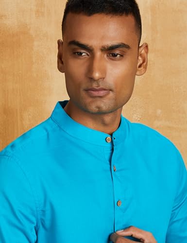 Image of Amazon Brand - Symbol Men Cotton Solid Long Kurta Pyjama Set (2pcs)