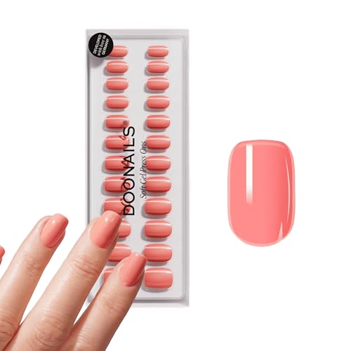 DOONAILS - Soft Gel Press On Nails 30er Set Peach Please Short Square Form Pink Orange Nägel zum Aufkleben Full Cover in Salonqualität Fake nails soft gel Natürliches & angenehmes Tragegefühl