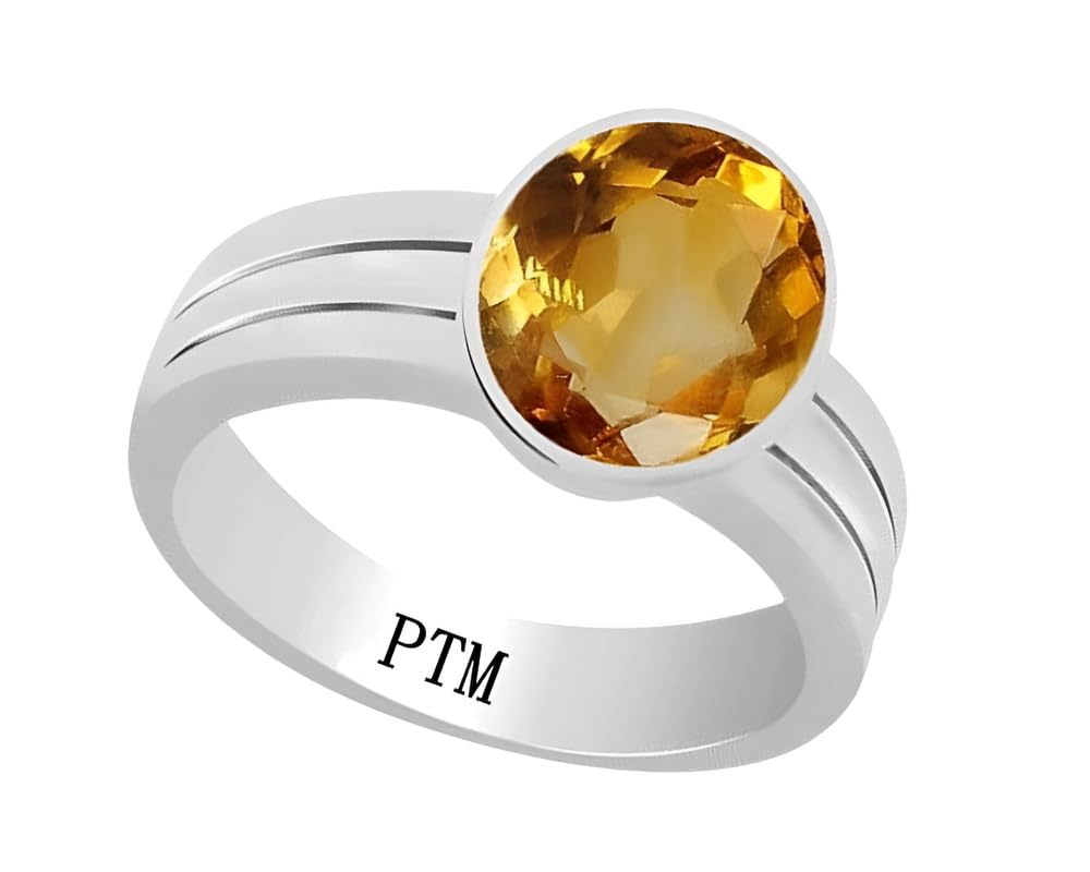 PTM 925 Sterling Silver Sunehla (Citrine) 3.25 to 10.25 Ratti or 3.00 to 9.50 Carat Astrological Gemstone Bis Hallmark Ring for Men & Women