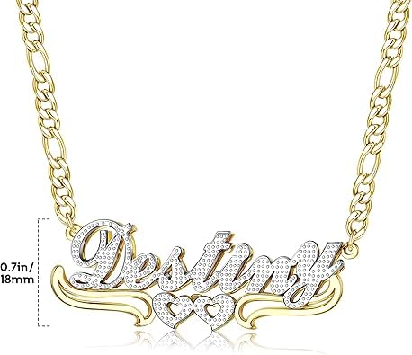 Double Plated Name Necklace, Personalized Name Necklace, 18k Gold Plated Nameplate Pendant for Women Men2