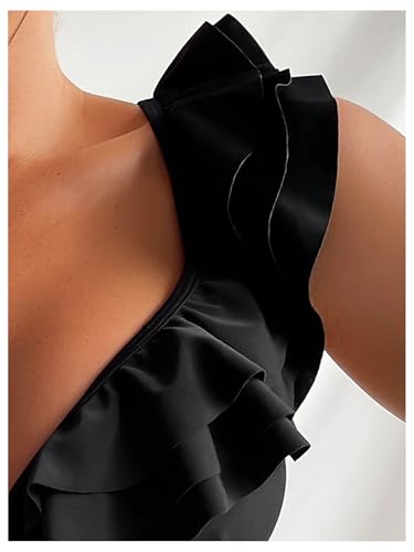 WDIRARA Women's Bathing Suits Deep V Neck Ruffle Trim Sleeveless Bikini Top4