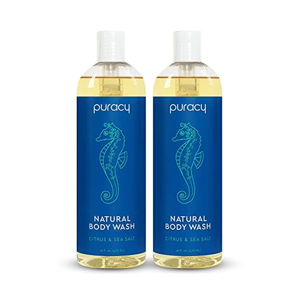 Puracy Body Wash, Natural Body Wash, 98.6% Pure Plant Ingredients, Moisturizing Shower Gel for Women Men Kids, Body Soap for Dry Sensitive Skin. Gently Scented with Citrus & Sea Salt, 16 Oz (2-Pack)
