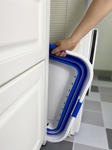 Image of SAMMART 42L (11 gallons) Set of 2 Plastic Foldable Storage Basket /Container - Collapsible, Space Saving and Portable Laundry Hamper, Ideal for Home, Travel, Dorm (2, White /Dark Blue)