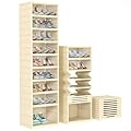 FAHKNS Shoe Storage Box,9 Tiers Easy Assembly Foldable Plastic Shoe Rack with Clear Door,Stackable Shoe Storage Bins Shoe Organizer for Entryway Closet