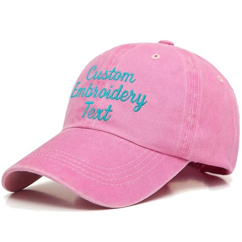 CHARMMYFASHION Personalised Baseball Caps for Women Men with Embroidery Text Washed Cotton Adjustable,Unisex,Vintage Style,Personalised Custom Hat Baseball Cap Dad Mom Gift(Pink)