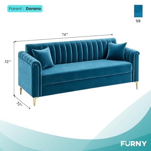 Image of FURNY Dorano 3 Seater Fabric Sofa Set (Aqua Blue) Premium Velvet Finish Durable & Comfortable Ideal for Living Room