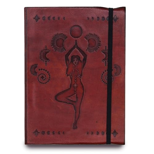 Carnet de croquis en cuir fait main avec déesse cosmique 20x15,5 cm