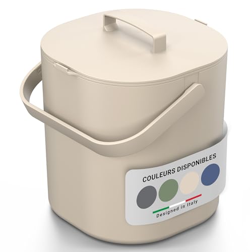 PTMS® Poubelle Compost Cuisine 6L - Seau à Compost avec Couvercle à accrocher et Grille intérieure - Lavable au Lave-Vaisselle & Anti-Odeur - Composteur...