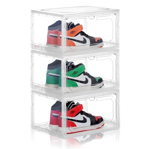 ELUCHANG Schuhboxen Stapelbar Transparent - 3er Pack Schuhkarton Schnelle Montage Schuhaufbewahrung...