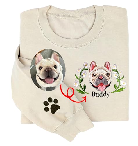 LOVELYPOD Custom Embroidered Dog Mom Sweatshirt with Dogs Names, Pet Photo Shirt, for Dog Lovers