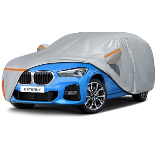 Image of Waterproof Car Cover for 2009-2026 BMW X1, Custom-fit All Weather Sun Rain UV Dust Snow Protection Outdoor X1 Full Car Cover with Door Zipper and Cotton Lining-Gray