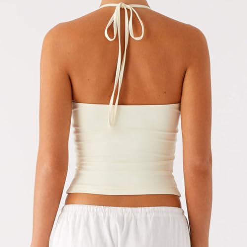 Women Sleeveless Halter Tops Slim Fit Square Neck Camisole Backless Boho Tie Back Crop Tank Tops4