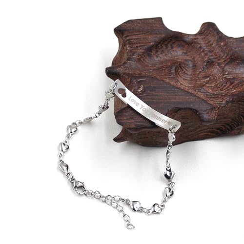 Image of 2 Couple Bracelets for men women, Love /Koi Fish /Gossip Jigsaw Puzzle Stainless Steel Heart-shaped Chain Adjustable Bracelet for Boyfriend Girlfriend Valentine's Day Gift Jewelry