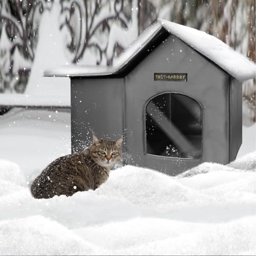 Rest-Eazzzy Casa para Gatos Ao Ar Livre, Casa para Gatos Selvagens Isolada com Tapete e Clipe, À Pro