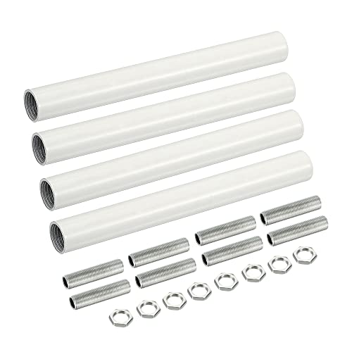 MECCANIXITY 4-Pack White Iron Electroplated M10 Threaded Extension Rods with Connectors for Pendant, Island &amp; Chandelier Lighting