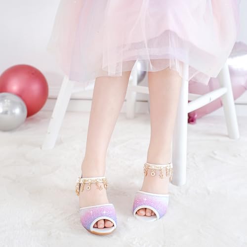 Furdeour Sparkly Girls Dress Shoes Princess Shoes High Heels Peep Toe Low Heel Glitter Toddler Big Kid Wedding Party3