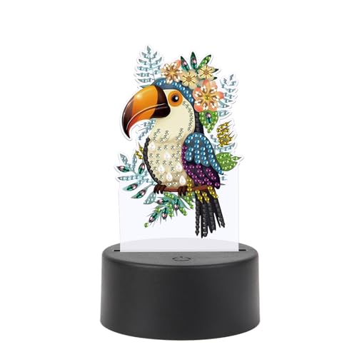 JISHSHAY Diamond Painting Lampe Perroquet Diamant Painting Lampe de Chevet Oiseaux Broderie Diamant Lumière LED Bricolage Veilleuse LED Broderie Lumière...