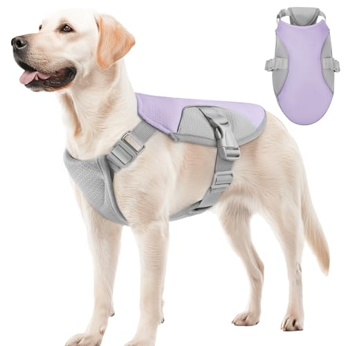 Dog Cooling Vest Harness UV Protection Pet Cooler Jacket with Adjustable Buckle for Summer Beach and Hiking Lavender Purple-Large