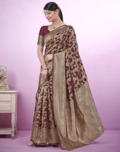 Image of SIRIL Women's Banarasi Soft Silk Saree Pure Silk with Unstitched Blouse Piece