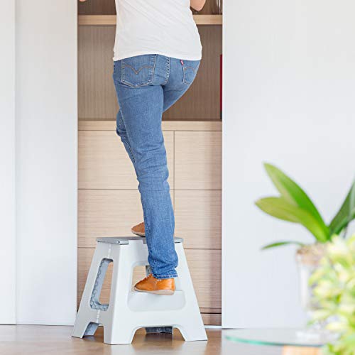 Vigar Compact Foldable 2-Step Stool, 16 inches, Lightweight, 330-pound Capacity Non-Slip Folding Step Stool for Kids and Adults, Gray