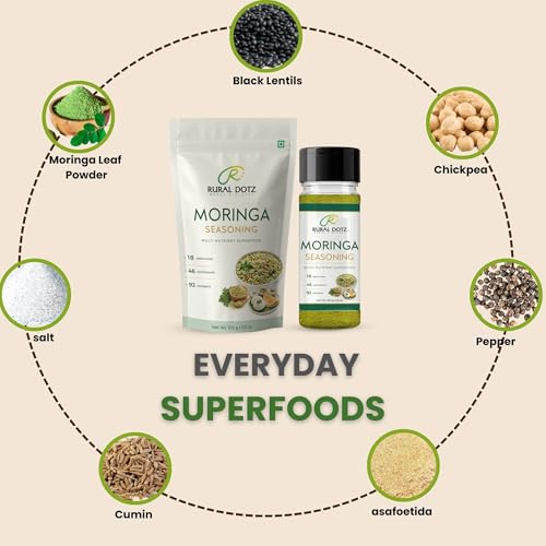 Image of Rural Dotz Moringa Seasoning 80g (Pack of 2) | All Purpose Spice Blend | Murungai Idli Podi | Moringa Rice Mix powder | Sprinkle on Eggs, Omelette, Salad & Pizza | Rub for Meat | Mix with Rice | No Preservatives