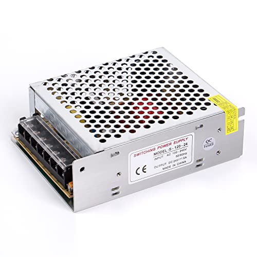 Fuente de alimentación conmutada 24V 5A 120W DC Adaptador de alimentación AC 100V/240V a DC 24V, transformador ANGEEK, adecuado para tiras LED, impresoras 3D, proyectos de iluminación, etc.