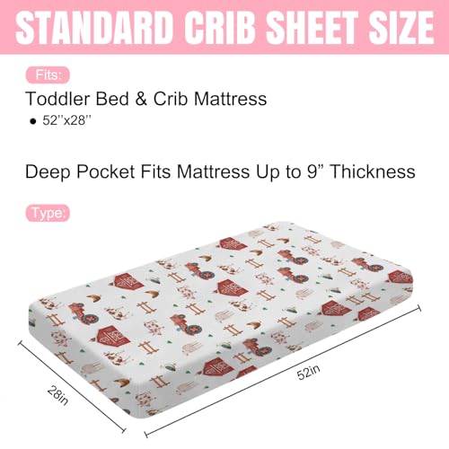 Hwmmbh 4234686 Watercolor Farm Animals Baby Crib Sheet 52''X28'' Farmhouse Barn Chicken Pig Duck Tractor Fitted Crib Mattress Sheet Covers For Boy Girl Baby Nursery Bed Sheets thumb #3