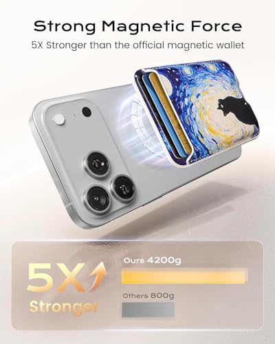 Image of Magnetic Mag-safe Wallet Cell Phone Card Holder for Phone Case with Mag-Safe, Stronger Magnetic RFID Leather Stick on Phone Wallet Compatible with iPhone 17 /16 /15 /14 /13 /12 Series, Midnight Cat Color