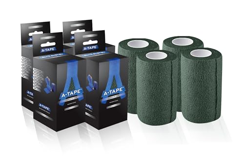 Image of A-Tape Breathable Self Adhesive Wrap, Athletic, Non Woven Cohesive Bandage - for Sports, First Aid Medical, Wrist, Swelling (5 cm, 4.5 mtr) Pack of 4(Forest Green)