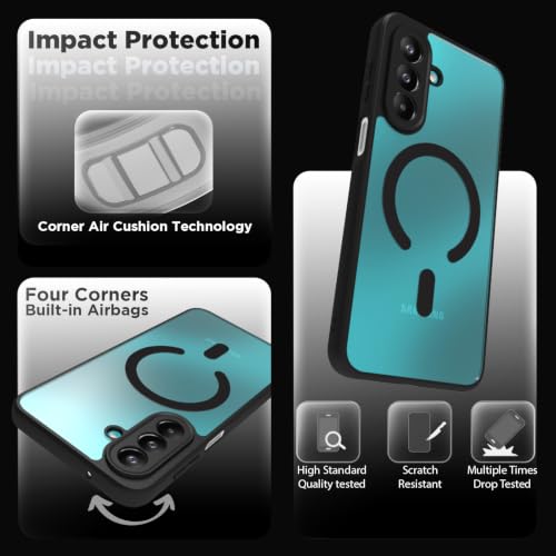 Image of RIGGEAR Shockproof Sleek Hybrid Armor Magnetic Back Cover Case Compatible with MagSafe Accessories for Samsung Galaxy F70 Pro 5G (Clear PC + Black TPU Bumper)