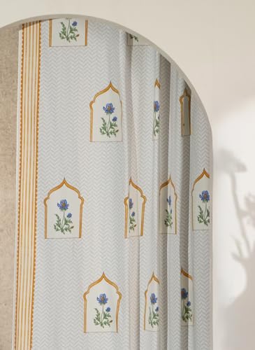 Image of Tranquebar Curtain Co. Window Curtains 5 Feet, 60-65% Room Darkening,Vilolet Mughal Print, Cotton Curtains for Window, Cotton Curtains 5 Feet Long Set of 2, BackTab Loops,Mehr (152 cm) - Set of 2