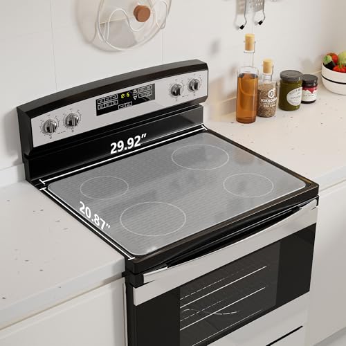Image of Stove Top Cover for Electric Stove - Food Grade Ceramic Stove top Cover, Silicone XXL Dish Drying Mat, Glass Cooktop Covers, Flat RV Range top Mats (Hyaline,30x21)