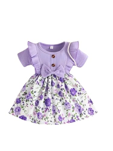 Image of Buy & Try by Dharmikaay Lycra Girl's Floral Printed Frock Dress for Girls Short Frock Baby Princess Wester Dress| Stylish Fancy Kids Clothing for Festival, Birthday, Fashion