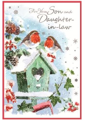 Son & Daughter-in-law Christmas Card - Robins Couple - SIZE: 23cm x 15.5cm (9 x6)