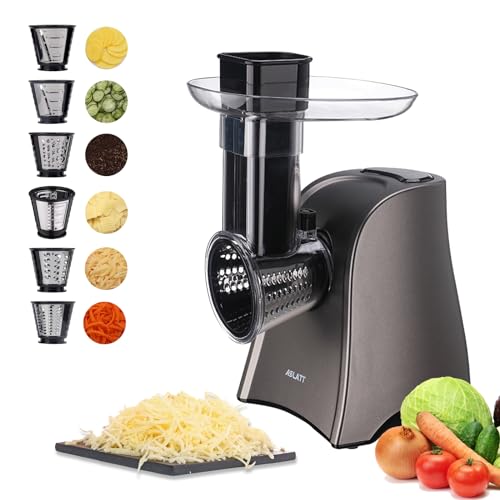 Comparison: Best Cheese Grater Electric 10 ASLATT Electric Cheese Grater, One-Touch Control Grater Machine for Vegetables, Fruits, Potatoes, Salad Maker with 6 Free Attachments