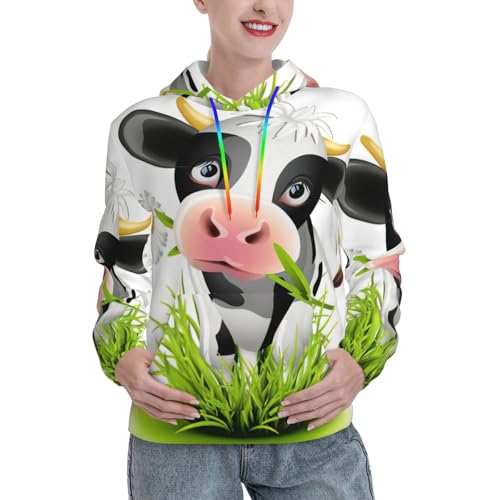 Sweat à capuche vache pour femme avec poche kangourou et imprimé graphique mignon