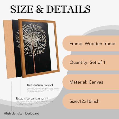 RZIGERNO Vintage Framed Dandelion Wall Art Canvas Print Modern Minimalist Artwork 12x16 Inch Fun Plant Wood Grain Frame Poster Picture for Bathroom Living Room Bedroom Office Gallery Wall Decor by RZIGERNO - Used condition - Image 6