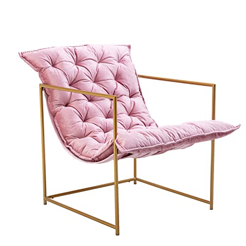 Aidan Sling Accent Chair, Metal Framed Armchair With Foam Cushioning, Mid Century Accent Chair For Living Room, Bedroom, Office (Pink) #TOP16