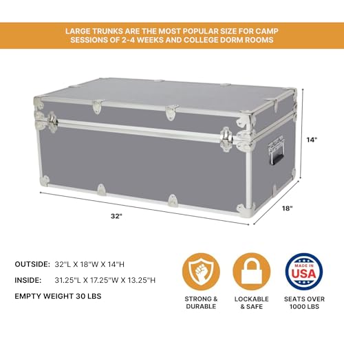 Image of Large Essential Trunk With Wheels, Tray, & Lid Organizer - 32 inchx18 inchx14 inch, 1000+ lbs Capacity. Strong, USA Made Summer Camp Footlocker, and Secure College Dorm Storage Chest