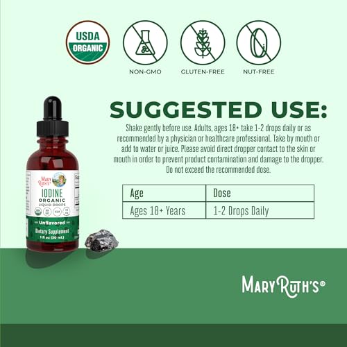 Image of MaryRuth Organics Iodine Liquid Drops | Potassium Iodide | 1 Year Supply | 450 Servings | Thyroid Health | USDA Organic| Vegan | Non-GMO | Gluten Free | 1 Fl Oz