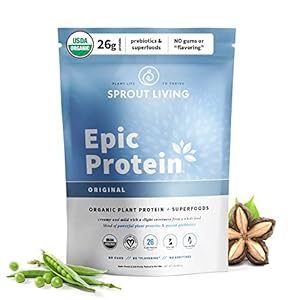 Sprout Living, Epic Protein, Plant Based Protein & Superfoods Powder, Original, Unflavored | Organic Protein Powder, Vegan, Non Dairy, Non-GMO, Gluten Free, Sugar Free, Perfect Keto Drink Mix (1 lb)