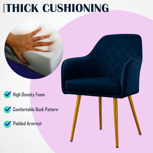 Image of Set of 2 Accent Chair for Living Room | Modern Armchair in Soft Velvet Fabric with Sturdy Legs | Premium Chair for Home Living Room Bedroom Restaurent | (Gold Legs, Blue Burfi Design)