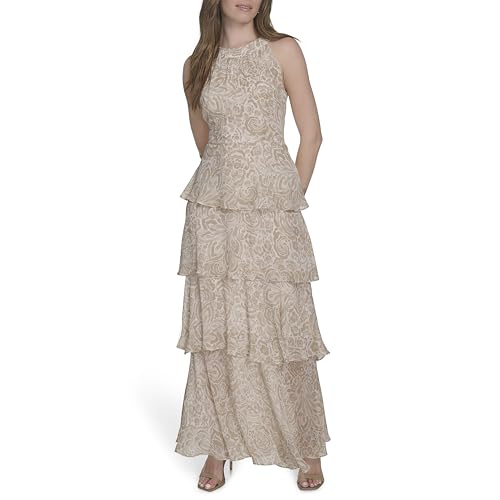 Image of Tommy Hilfiger Women's Sleeveless Halter Neck Tiered Skirt Maxi Dress