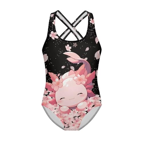 Image of WELLFLYHOM Girls Bathing Suits Size 5-14 One Piece Cross Back Swimsuit Sleeveless Full Coverage Swimwear for Beach Swimming