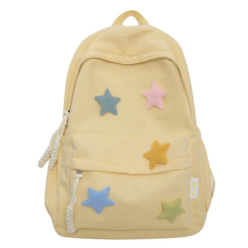 Preppy Backpack,Y2K Aesthetic Backpack,Colorful Stars Backpack,Supplies Y2k Accessories,Casual (Yellow)