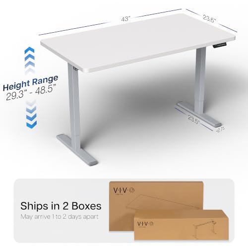 Image of VIVO Electric 43 x 24 in Standing Desk, Memory Height Adjustment, 1B Series, Holds 220 lbs, One-Piece White Top, Gray Frame, DESK-KIT-1G4W