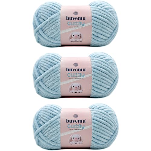 Image of Cuddly Velvet Chenille Yarn, Super Soft Fluffy Bulky for Knitting Crocheting Blanket Amigurumi, Durable for Shedding, 100 Gram (3.53 Ounces) 109 Yards (100 Meters) (Baby Blue) (3 Skeins)